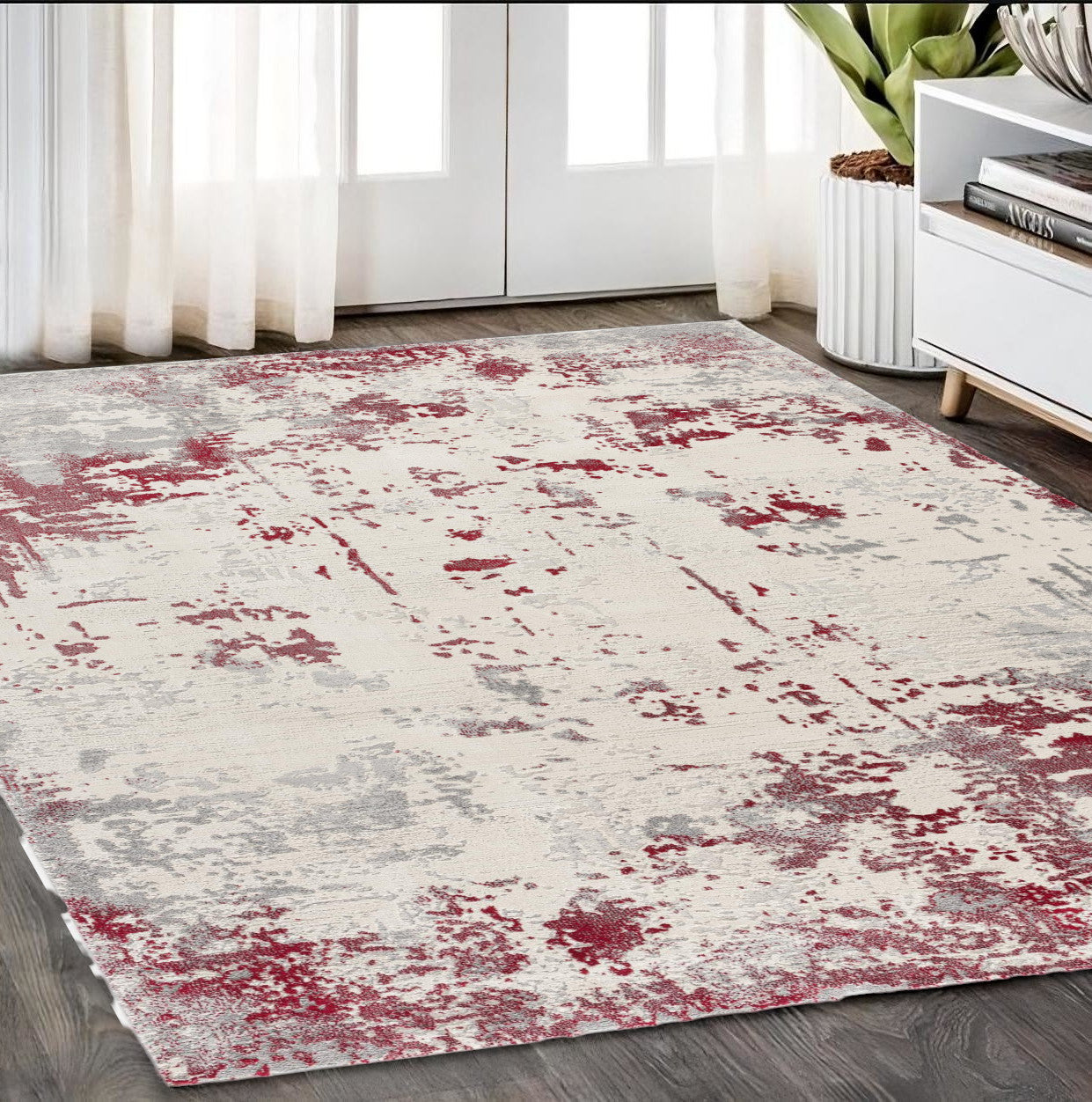 4' X 6' Red Abstract Dhurrie Area Rug-Area Rugs-DECOROLALA