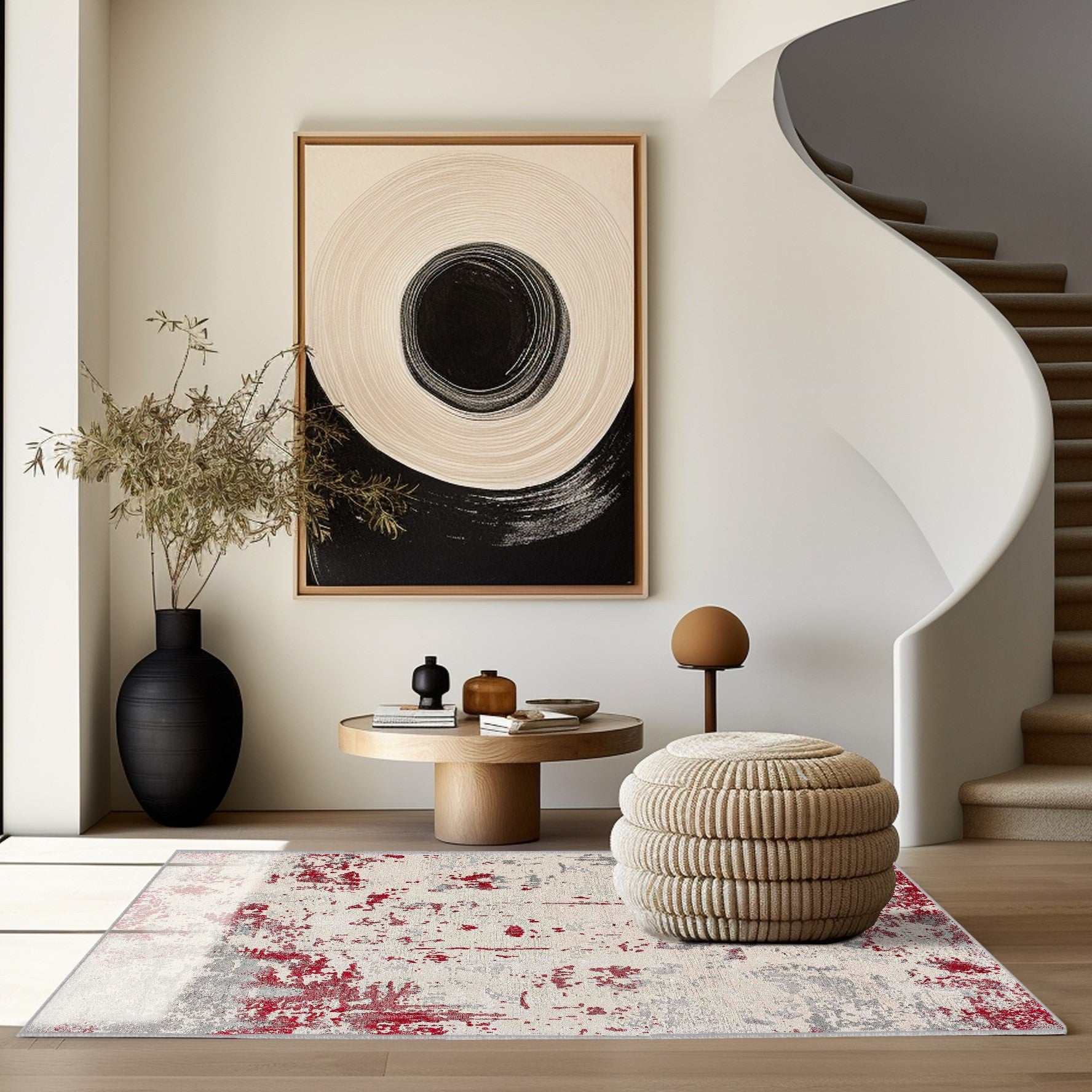 4' X 6' Red Abstract Dhurrie Area Rug-Area Rugs-DECOROLALA