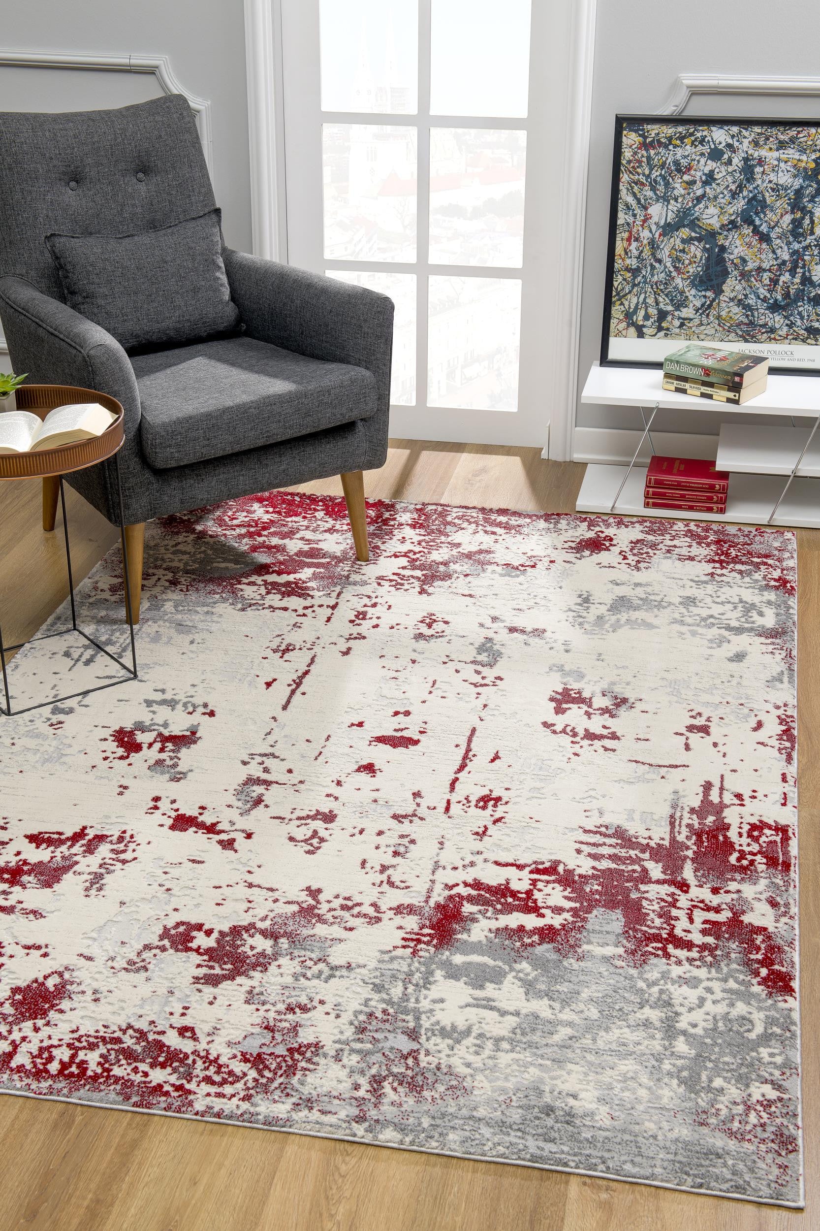 4' X 6' Red Abstract Dhurrie Area Rug-Area Rugs-DECOROLALA
