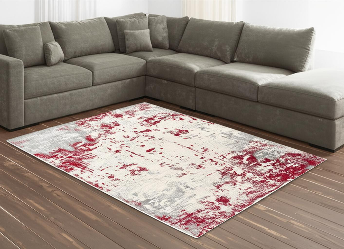 4' X 6' Red Abstract Dhurrie Area Rug-Area Rugs-DECOROLALA