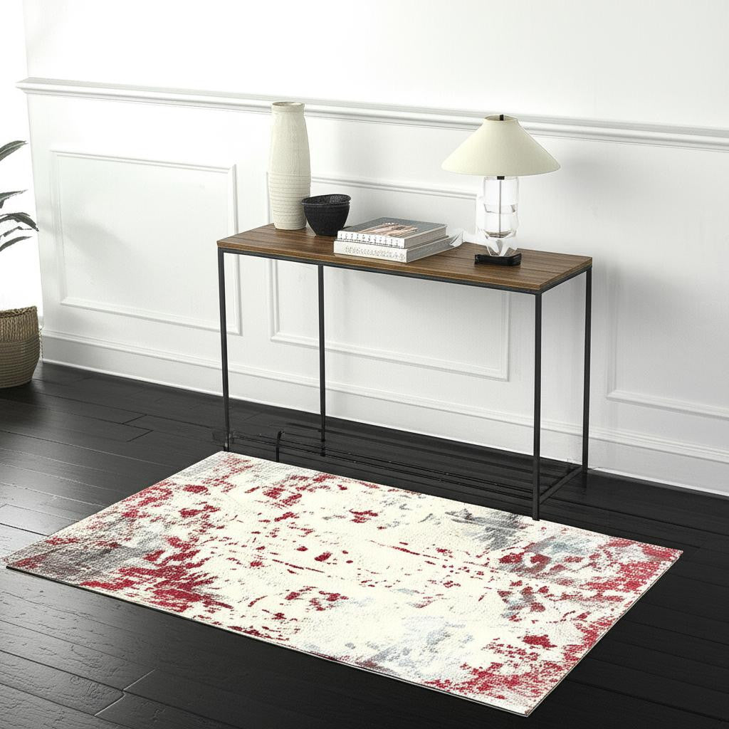 4' X 6' Red Abstract Dhurrie Area Rug-Area Rugs-DECOROLALA