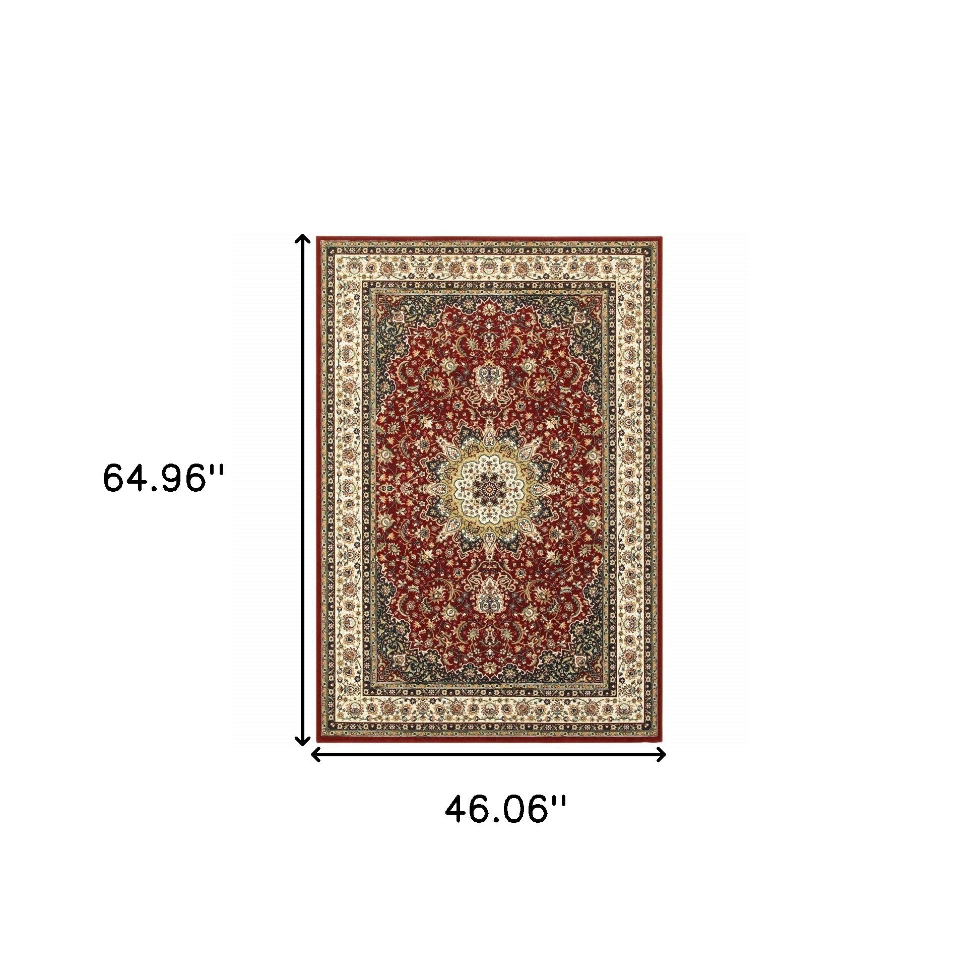 4' X 6' Red And Ivory Floral Medallion Area Rug-Area Rugs-DECOROLALA