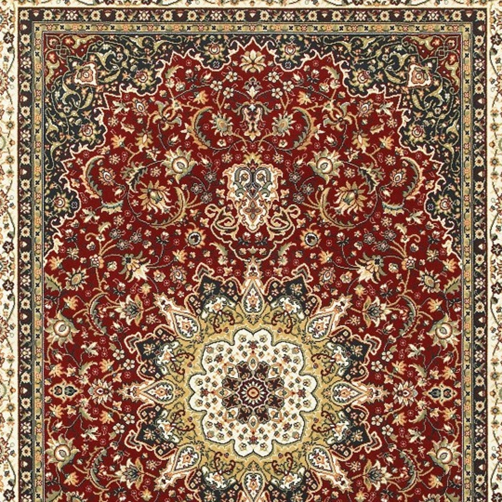 4' X 6' Red And Ivory Floral Medallion Area Rug-Area Rugs-DECOROLALA