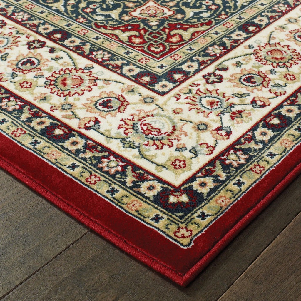 4' X 6' Red And Ivory Floral Medallion Area Rug-Area Rugs-DECOROLALA
