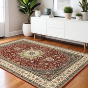 4' X 6' Red And Ivory Floral Medallion Area Rug-Area Rugs-DECOROLALA