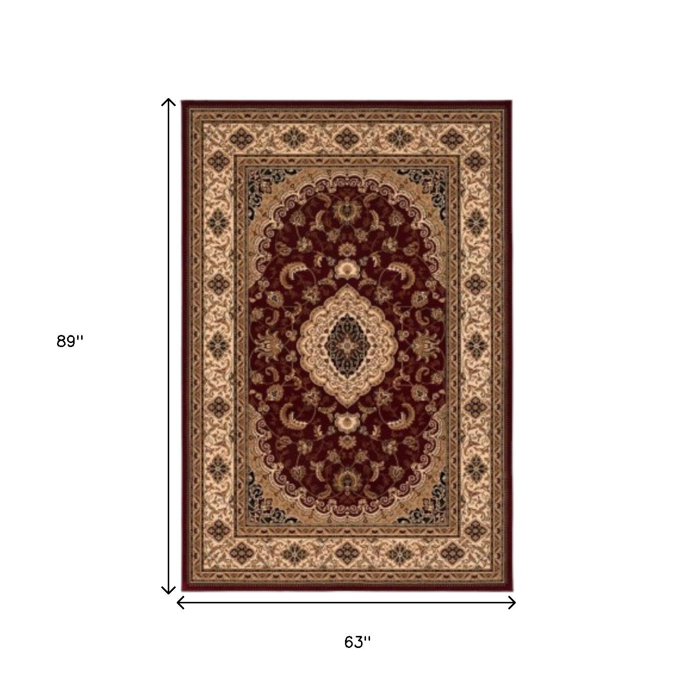 4' X 6' Red and Beige Floral Medallion Power Loom Area Rug-Area Rugs-DECOROLALA