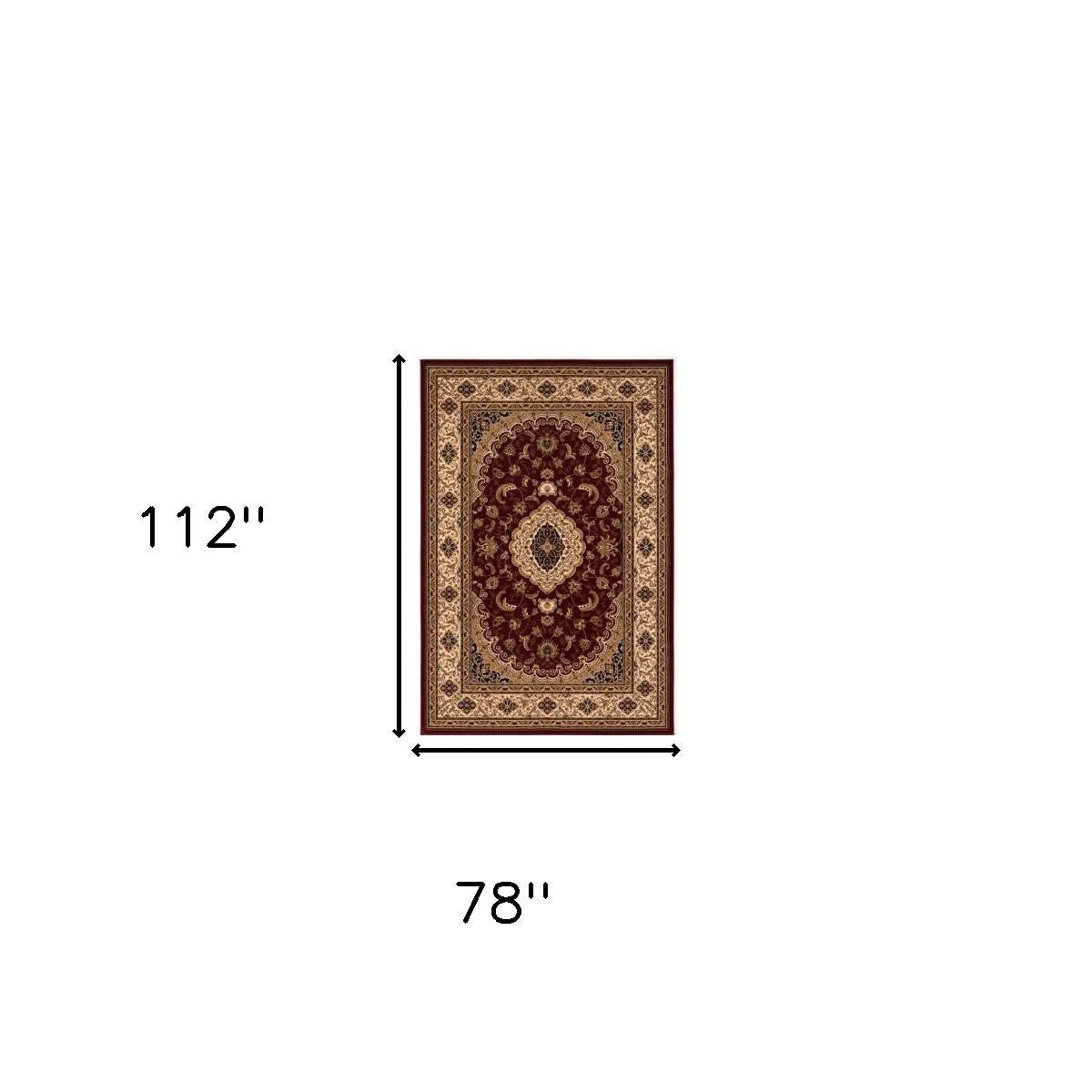 4' X 6' Red and Beige Floral Medallion Power Loom Area Rug-Area Rugs-DECOROLALA