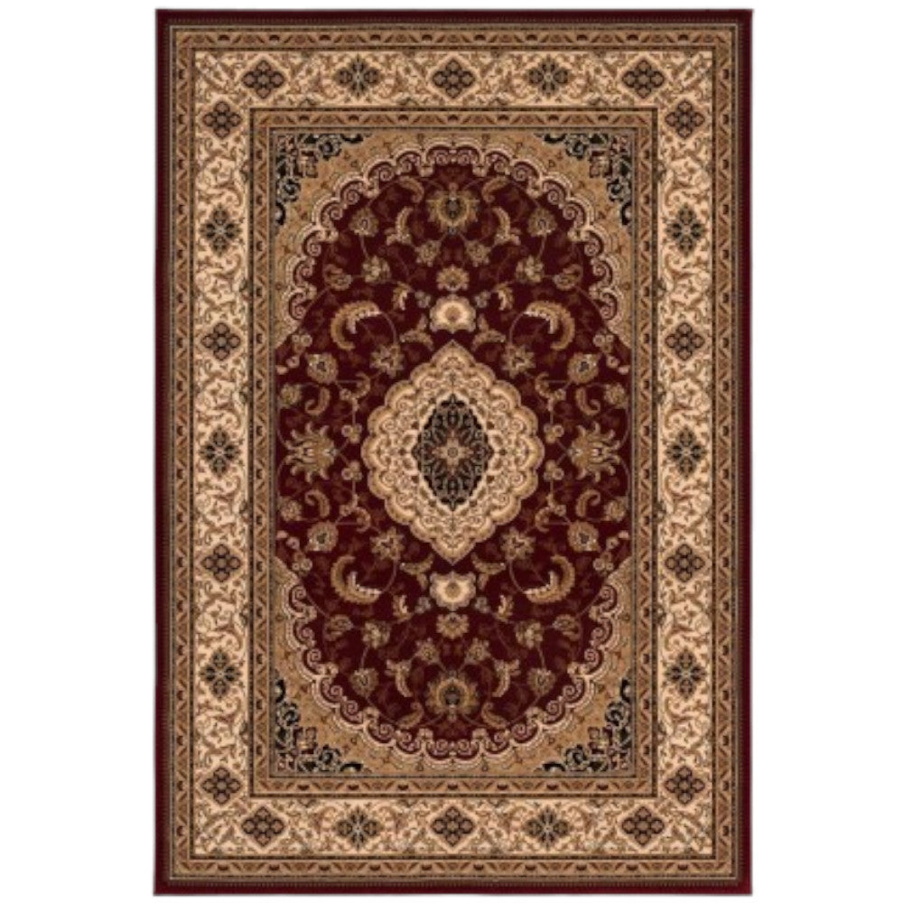 4' X 6' Red and Beige Floral Medallion Power Loom Area Rug-Area Rugs-DECOROLALA