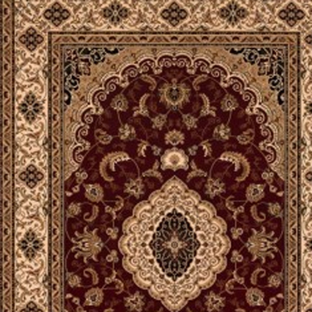 4' X 6' Red and Beige Floral Medallion Power Loom Area Rug-Area Rugs-DECOROLALA