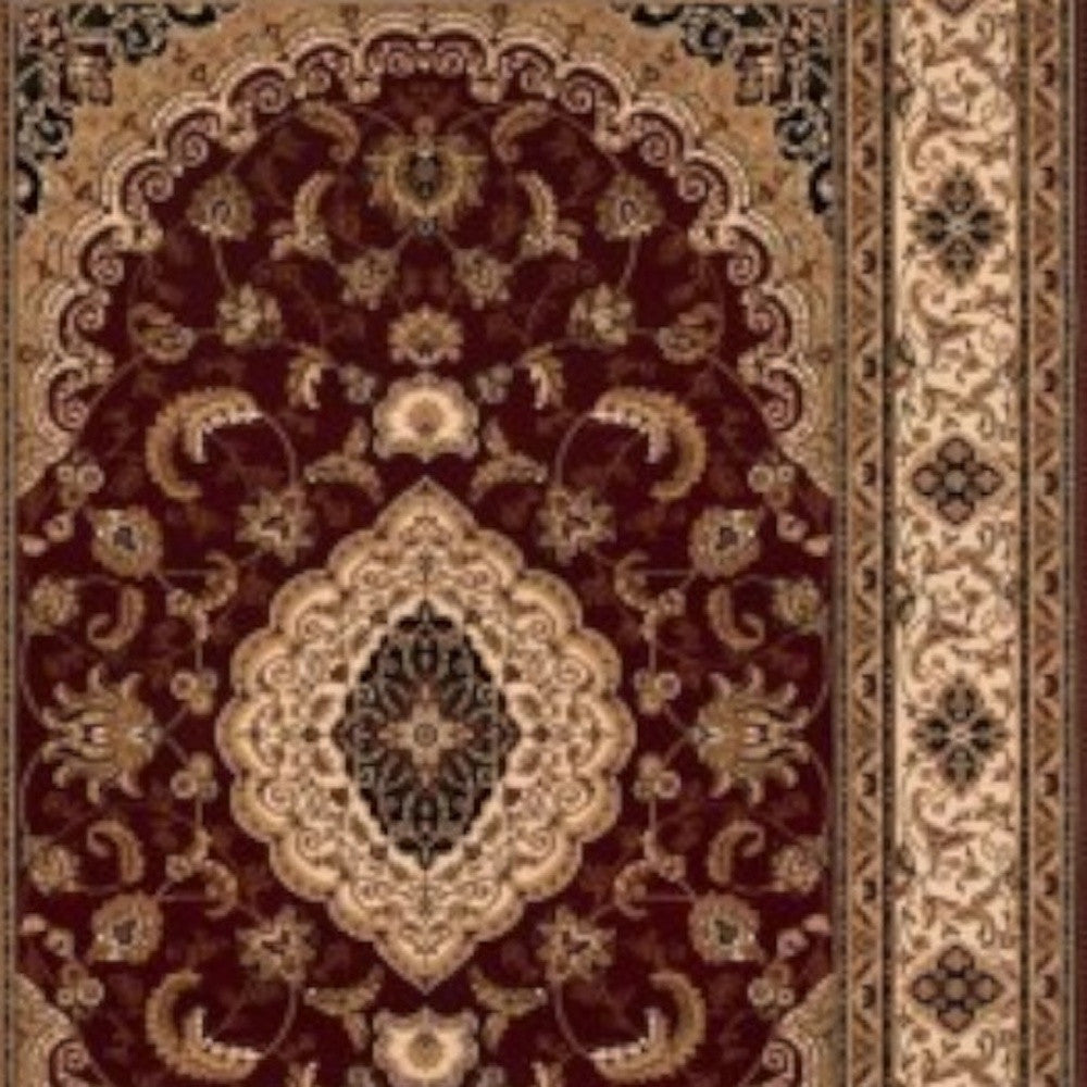 4' X 6' Red and Beige Floral Medallion Power Loom Area Rug-Area Rugs-DECOROLALA