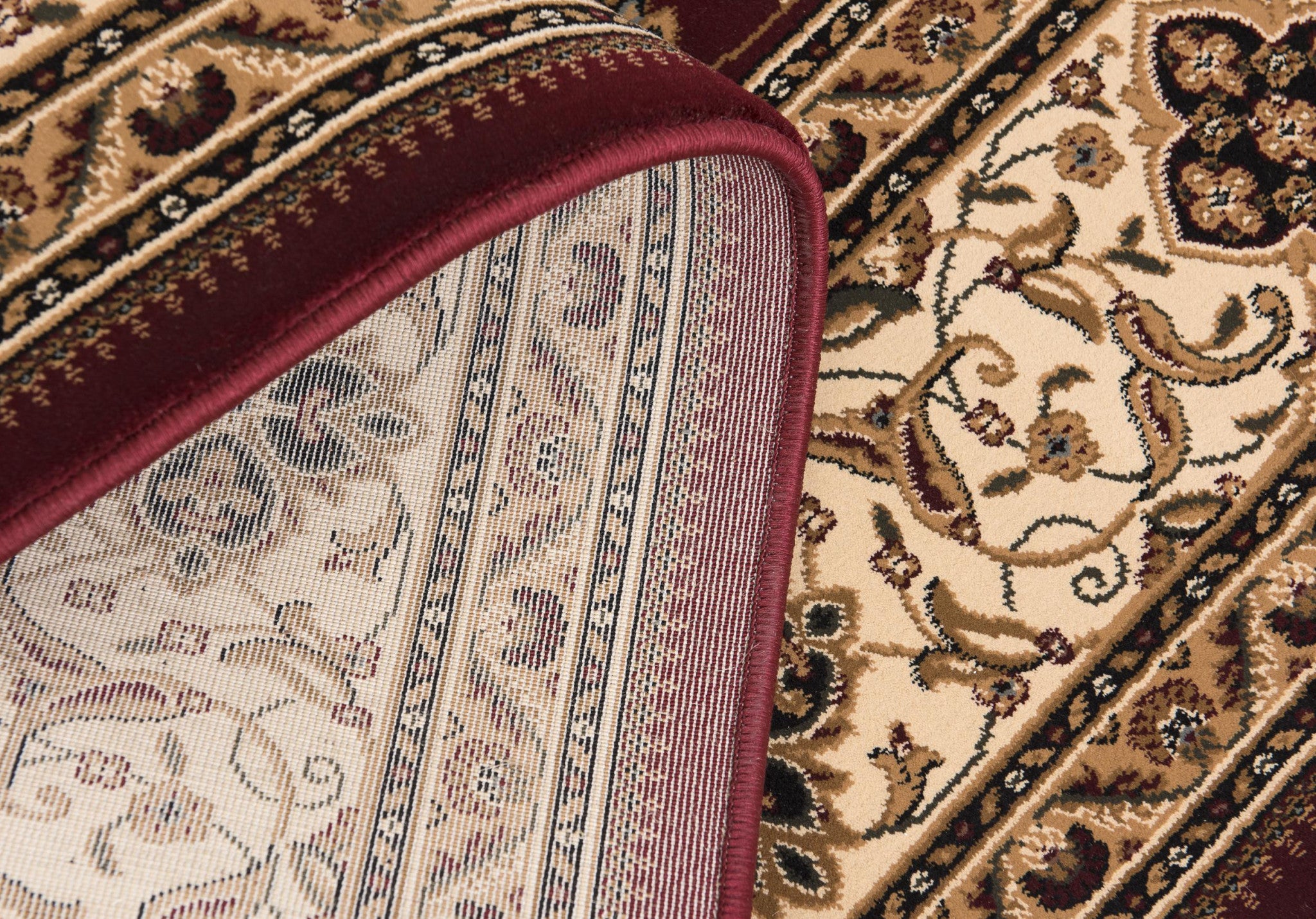 4' X 6' Red and Beige Floral Medallion Power Loom Area Rug-Area Rugs-DECOROLALA