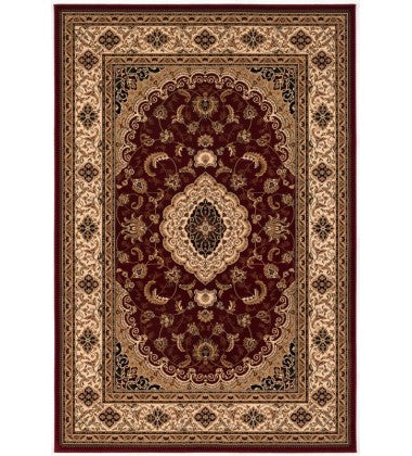4' X 6' Red and Beige Floral Medallion Power Loom Area Rug-Area Rugs-DECOROLALA