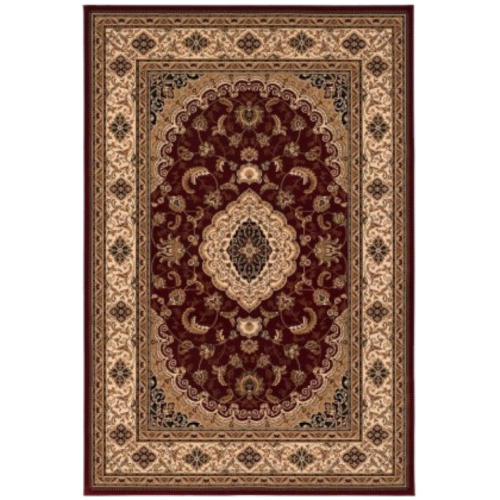 4' X 6' Red and Beige Floral Medallion Power Loom Area Rug-Area Rugs-DECOROLALA