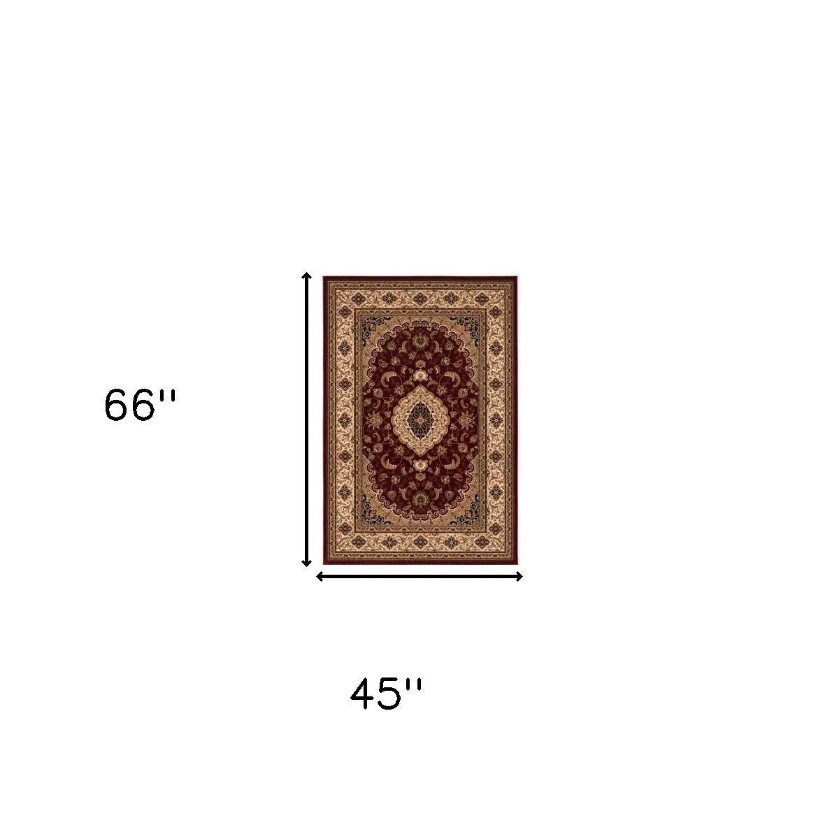 4' X 6' Red and Beige Floral Medallion Power Loom Area Rug-Area Rugs-DECOROLALA