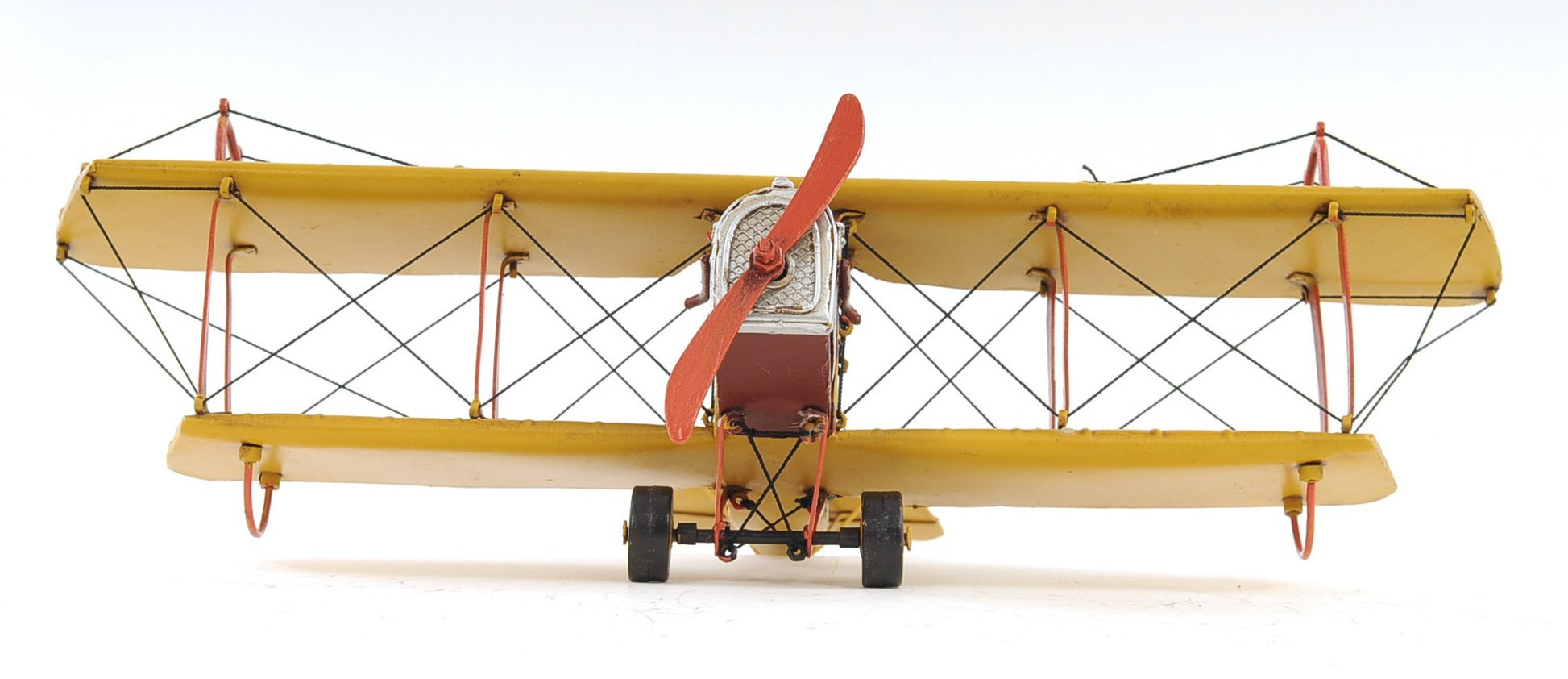 4" Yellow Metal Hand Painted Model Airplane Tabletop Sculpture-Sculptures-DECOROLALA