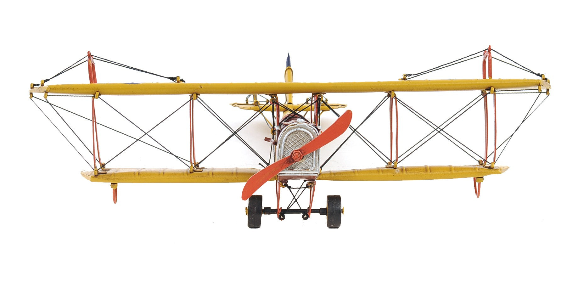 4" Yellow Metal Hand Painted Model Airplane Tabletop Sculpture-Sculptures-DECOROLALA