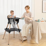 4-in-1 Baby Convertible Toddler Table Chair Set with PU Cushion-Brown-High Chairs-DECOROLALA