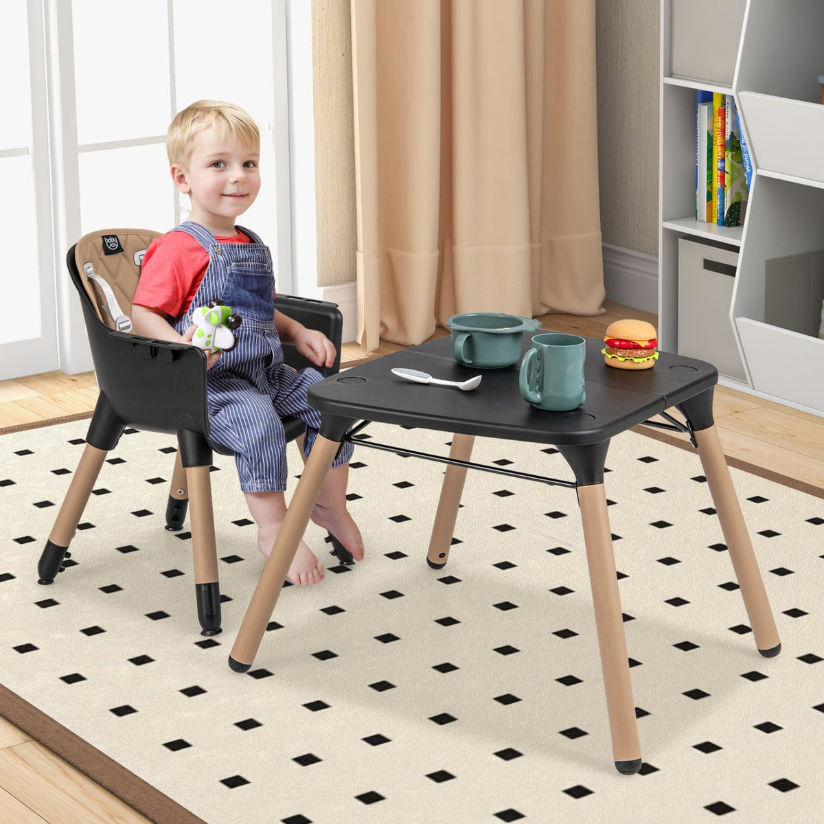 4-in-1 Baby Convertible Toddler Table Chair Set with PU Cushion-Brown-High Chairs-DECOROLALA