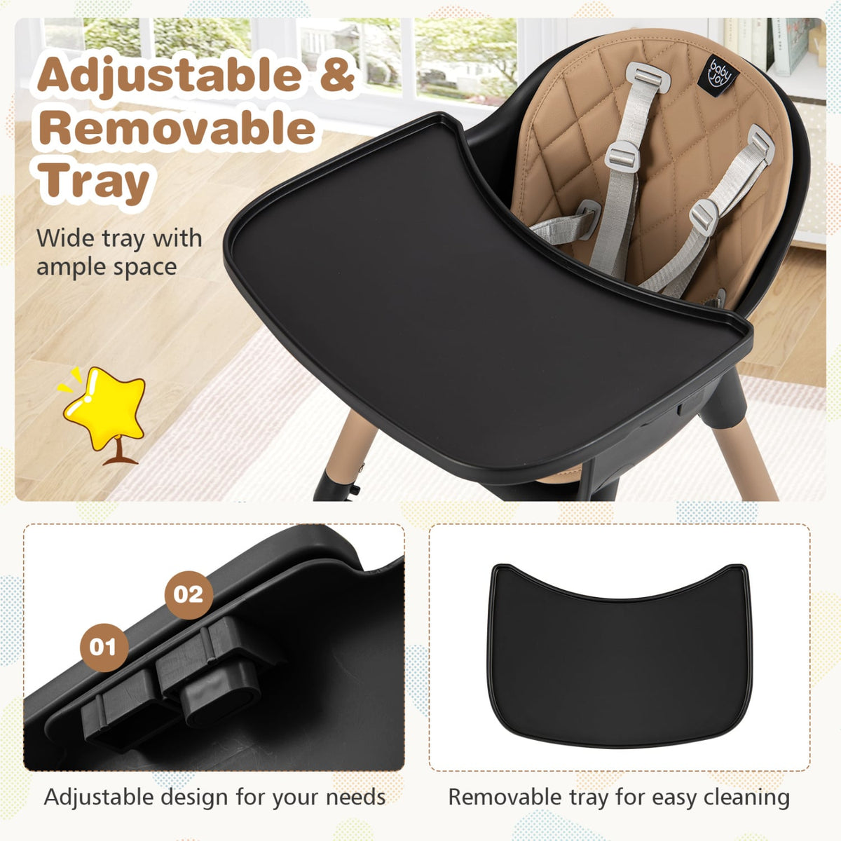4-in-1 Baby Convertible Toddler Table Chair Set with PU Cushion-Brown-High Chairs-DECOROLALA