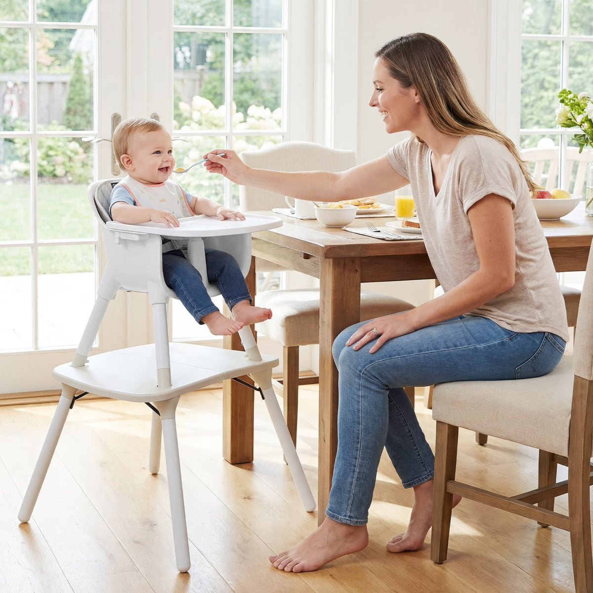 4-in-1 Baby Convertible Toddler Table Chair Set with PU Cushion-Cream-High Chairs-DECOROLALA