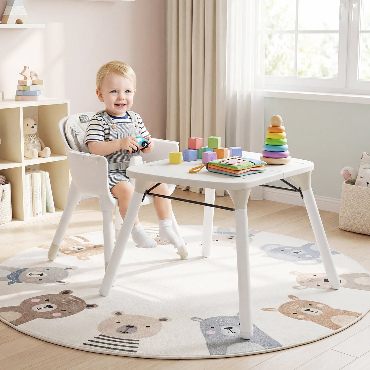 4-in-1 Baby Convertible Toddler Table Chair Set with PU Cushion-Cream-High Chairs-DECOROLALA