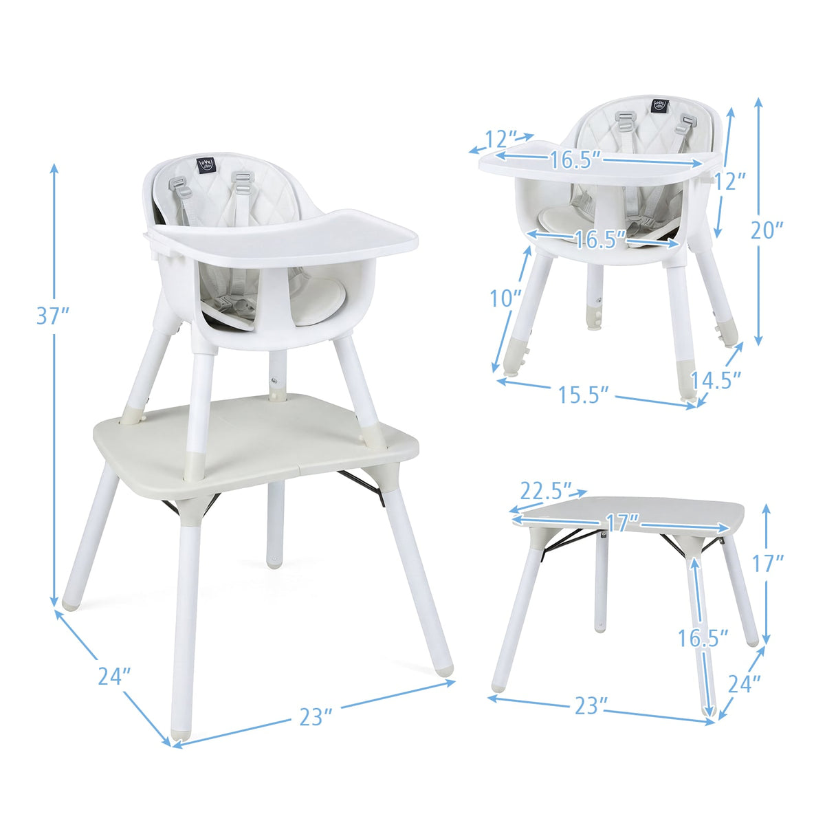 4-in-1 Baby Convertible Toddler Table Chair Set with PU Cushion-Cream-High Chairs-DECOROLALA