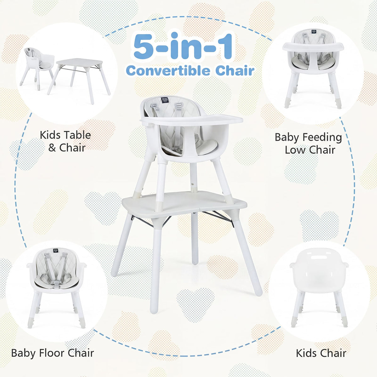 4-in-1 Baby Convertible Toddler Table Chair Set with PU Cushion-Cream-High Chairs-DECOROLALA