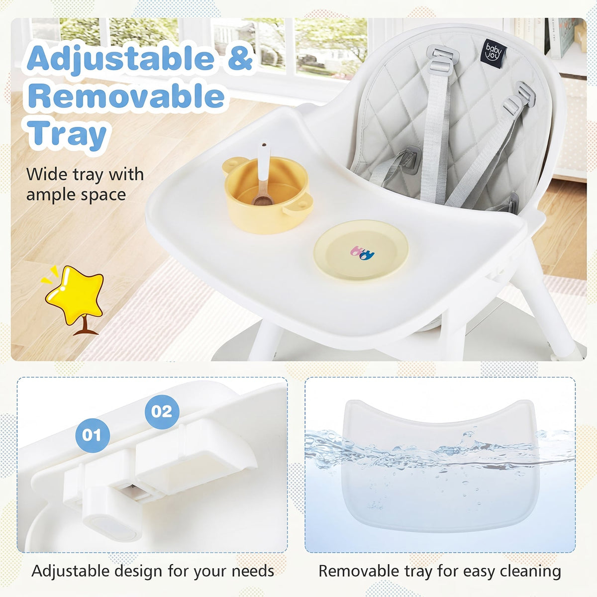 4-in-1 Baby Convertible Toddler Table Chair Set with PU Cushion-Cream-High Chairs-DECOROLALA
