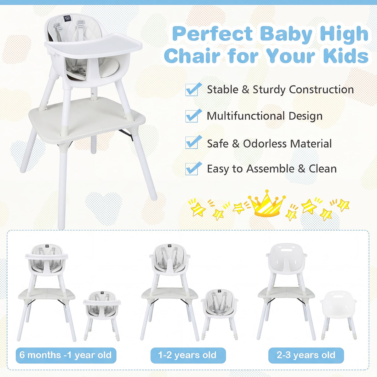 4-in-1 Baby Convertible Toddler Table Chair Set with PU Cushion-Cream-High Chairs-DECOROLALA