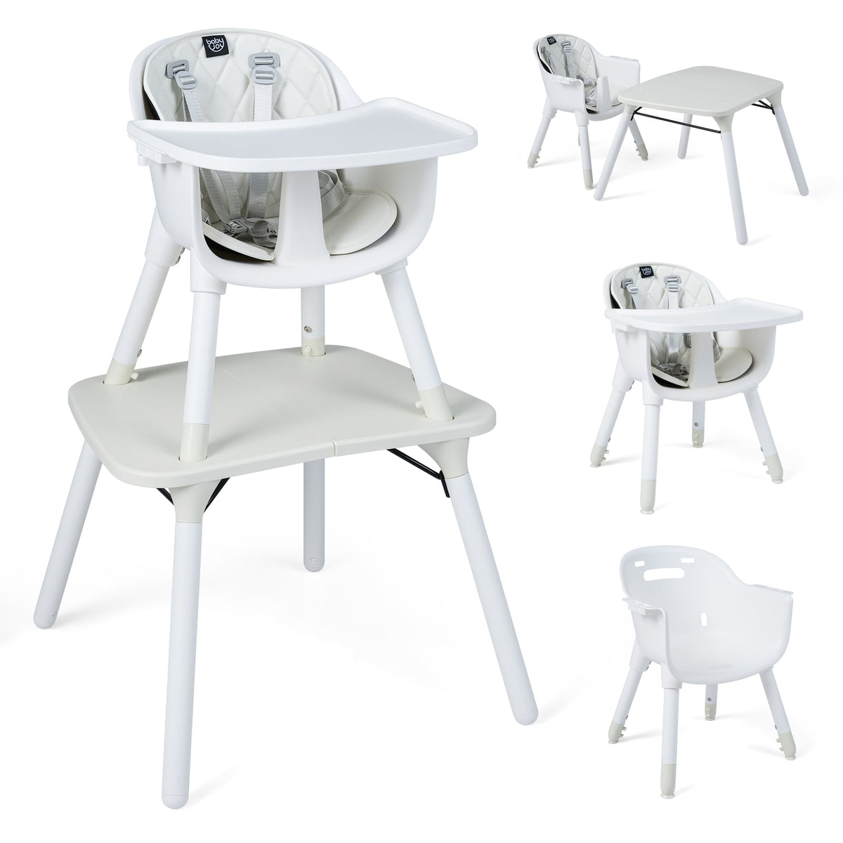 4-in-1 Baby Convertible Toddler Table Chair Set with PU Cushion-Cream-High Chairs-DECOROLALA