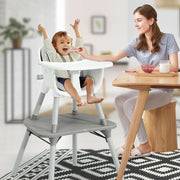 4-in-1 Baby Convertible Toddler Table Chair Set with PU Cushion-Gray-High Chairs-DECOROLALA