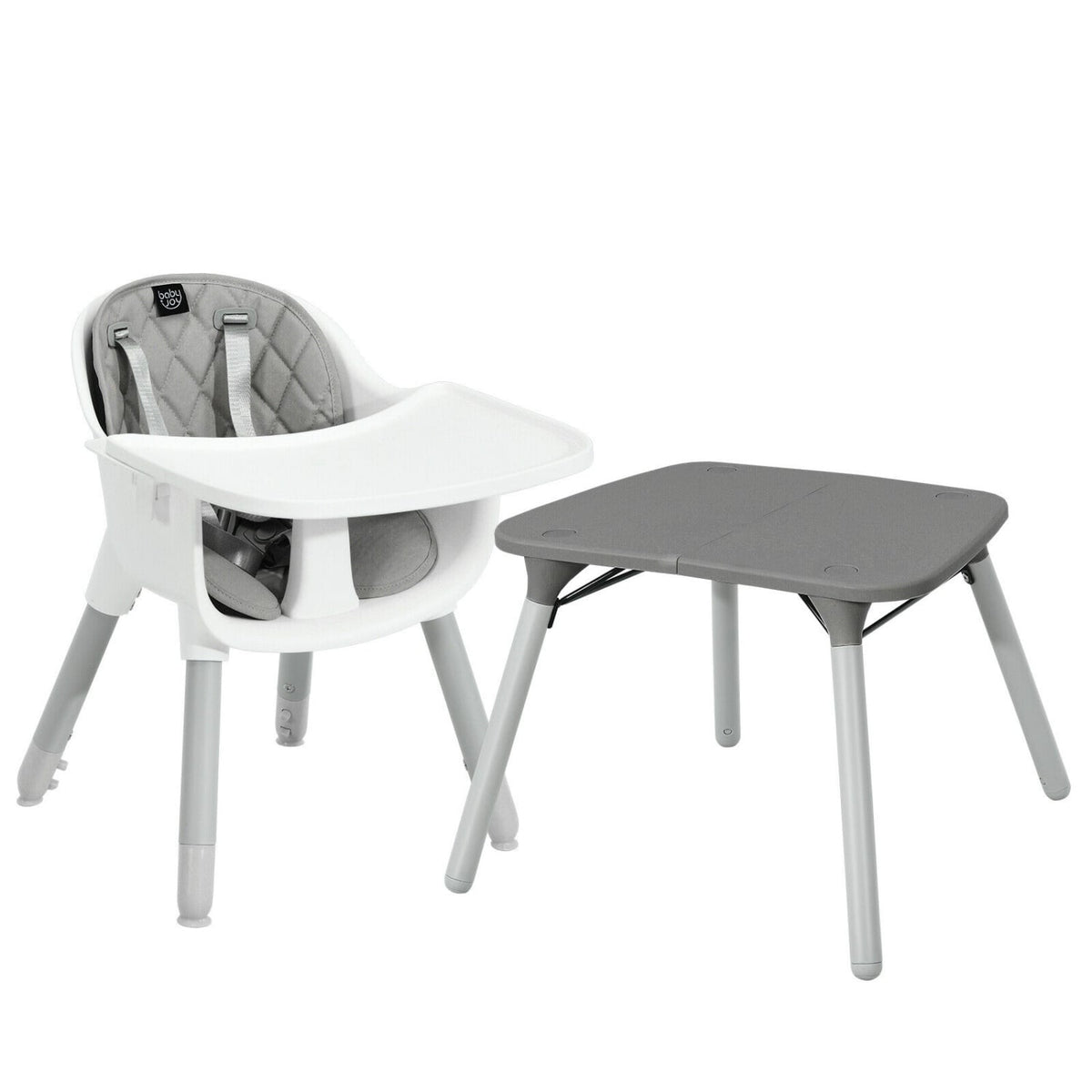 4-in-1 Baby Convertible Toddler Table Chair Set with PU Cushion-Gray-High Chairs-DECOROLALA