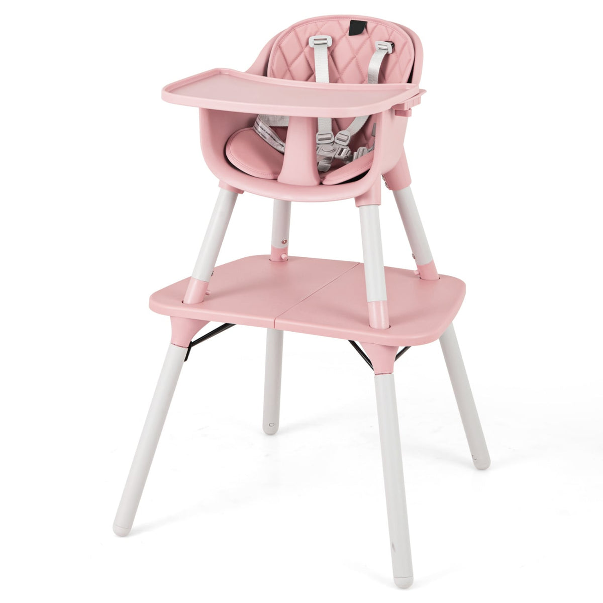 4-in-1 Baby Convertible Toddler Table Chair Set with PU Cushion-Pink-High Chairs-DECOROLALA