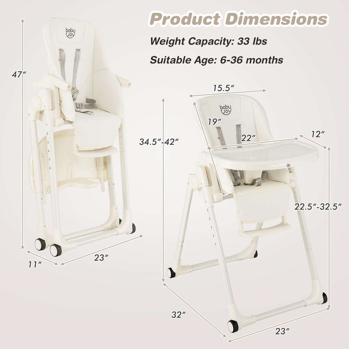 4-in-1 Baby High Chair with 6 Adjustable Heights-Beige-High Chairs-DECOROLALA
