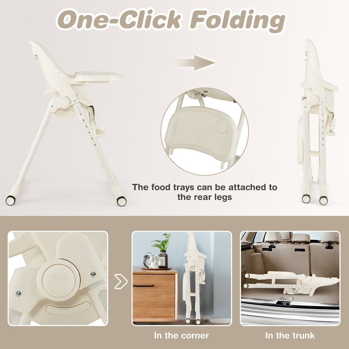 4-in-1 Baby High Chair with 6 Adjustable Heights-Beige-High Chairs-DECOROLALA
