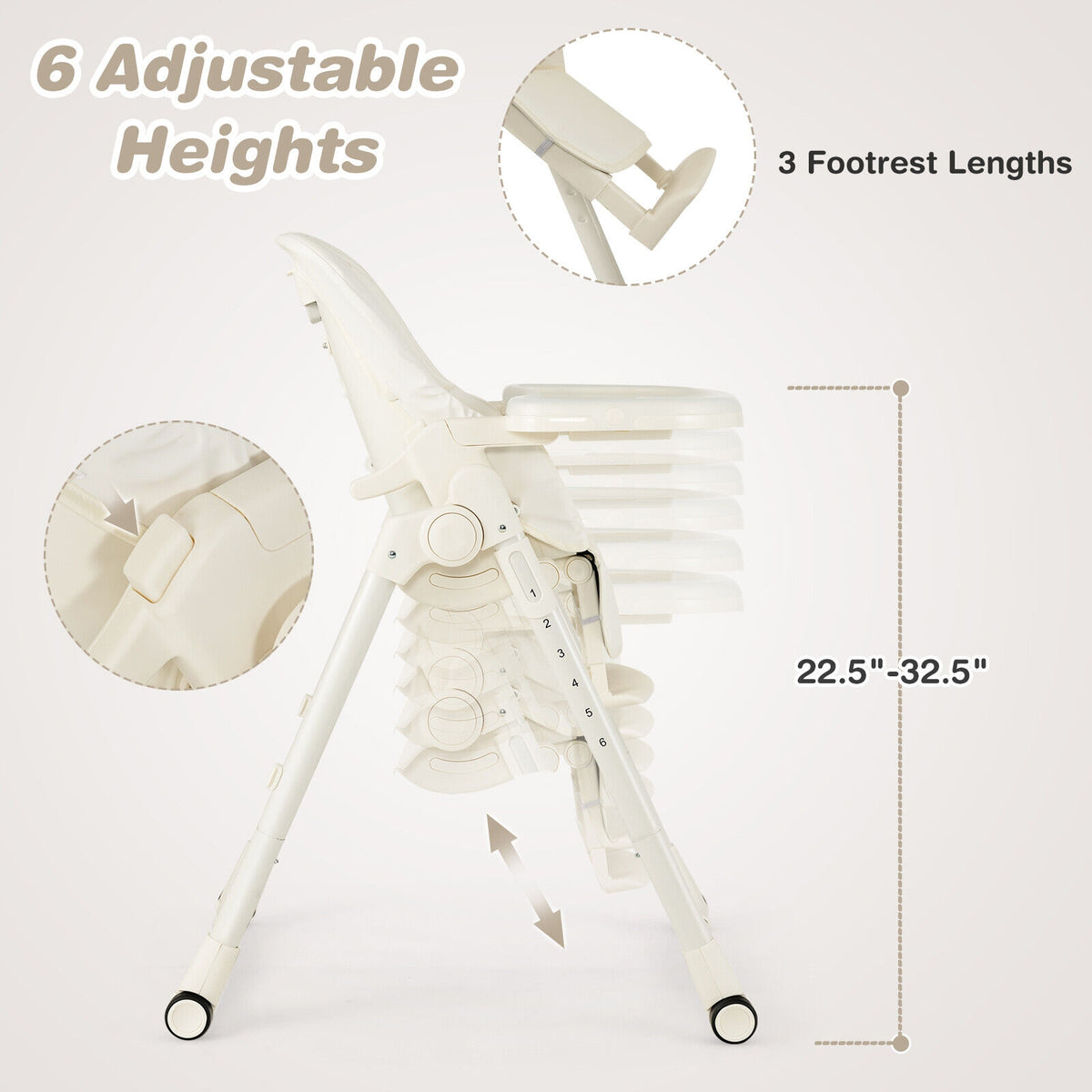 4-in-1 Baby High Chair with 6 Adjustable Heights-Beige-High Chairs-DECOROLALA