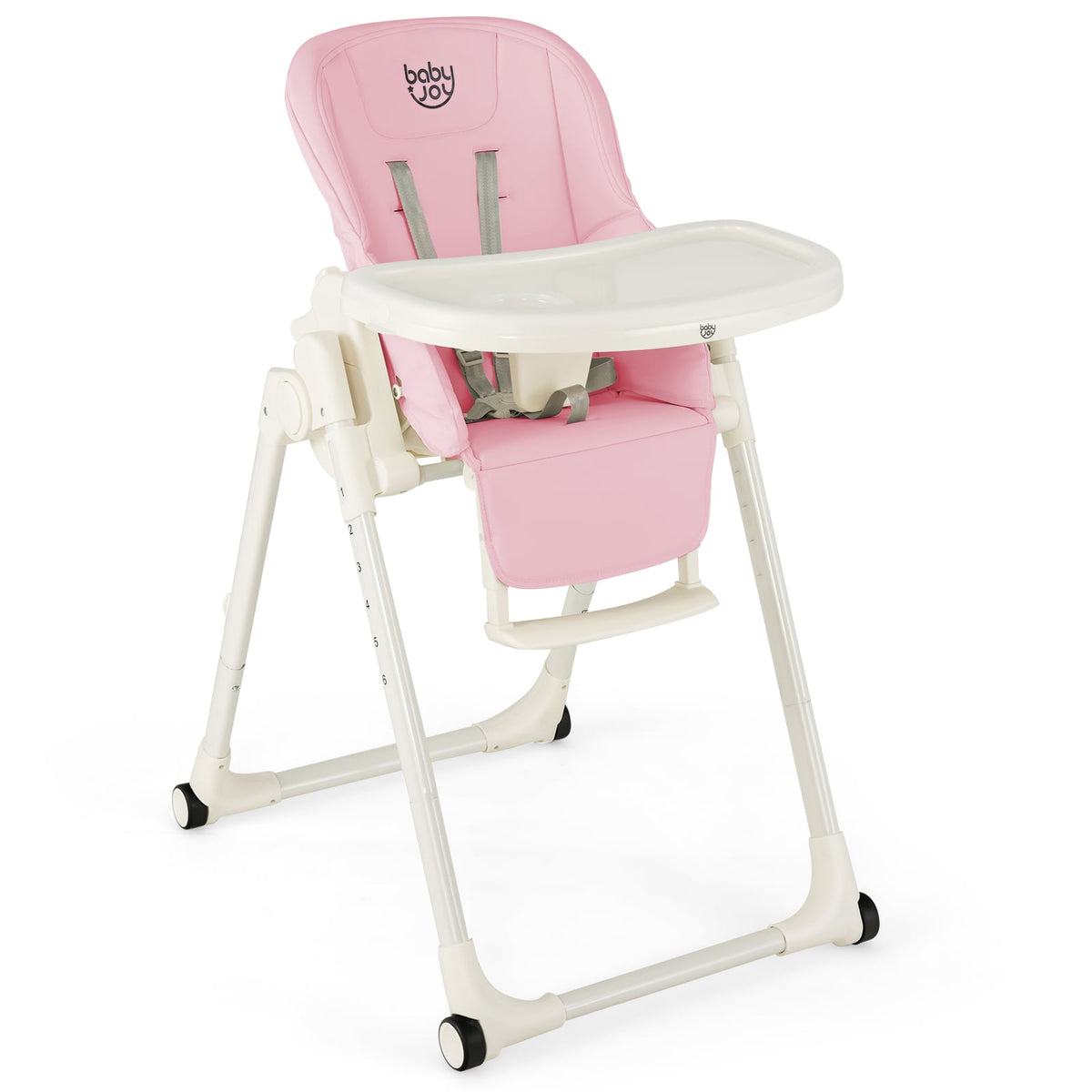 4-in-1 Baby High Chair with 6 Adjustable Heights-Pink-High Chairs-DECOROLALA