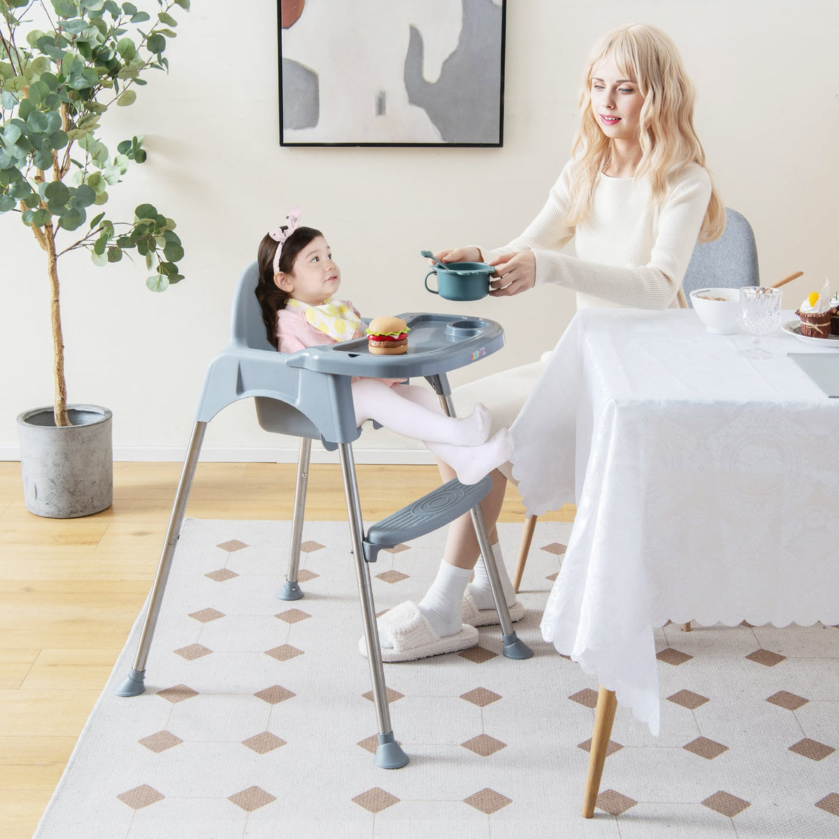 4-in-1 Convertible Baby High Chair with Removable Double Tray-Gray-High Chairs-DECOROLALA