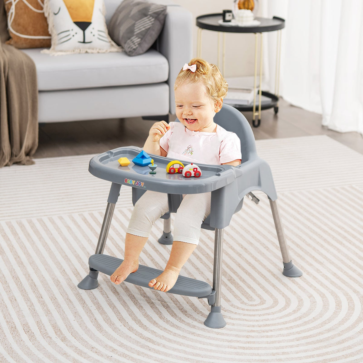 4-in-1 Convertible Baby High Chair with Removable Double Tray-Gray-High Chairs-DECOROLALA