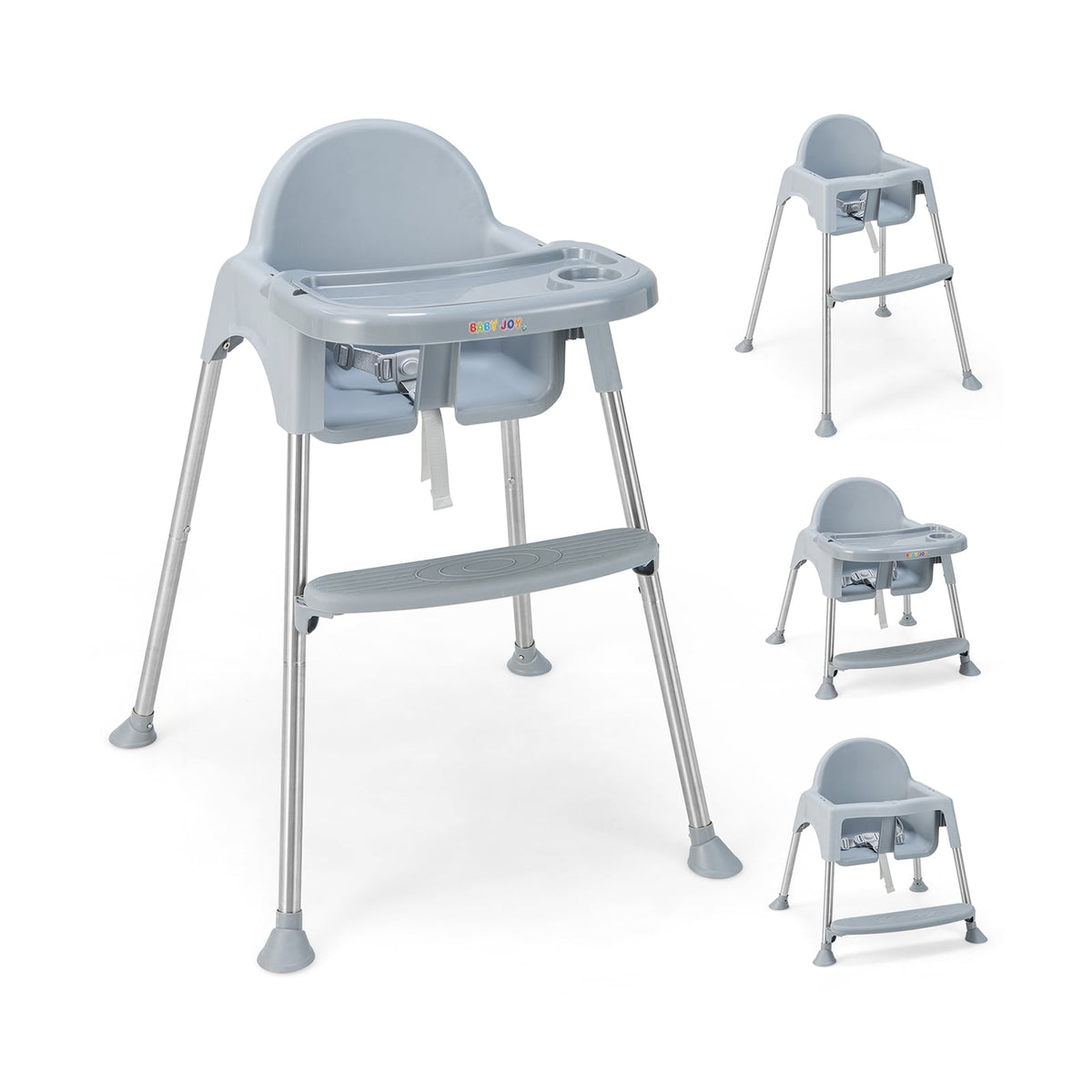 4-in-1 Convertible Baby High Chair with Removable Double Tray-Gray-High Chairs-DECOROLALA