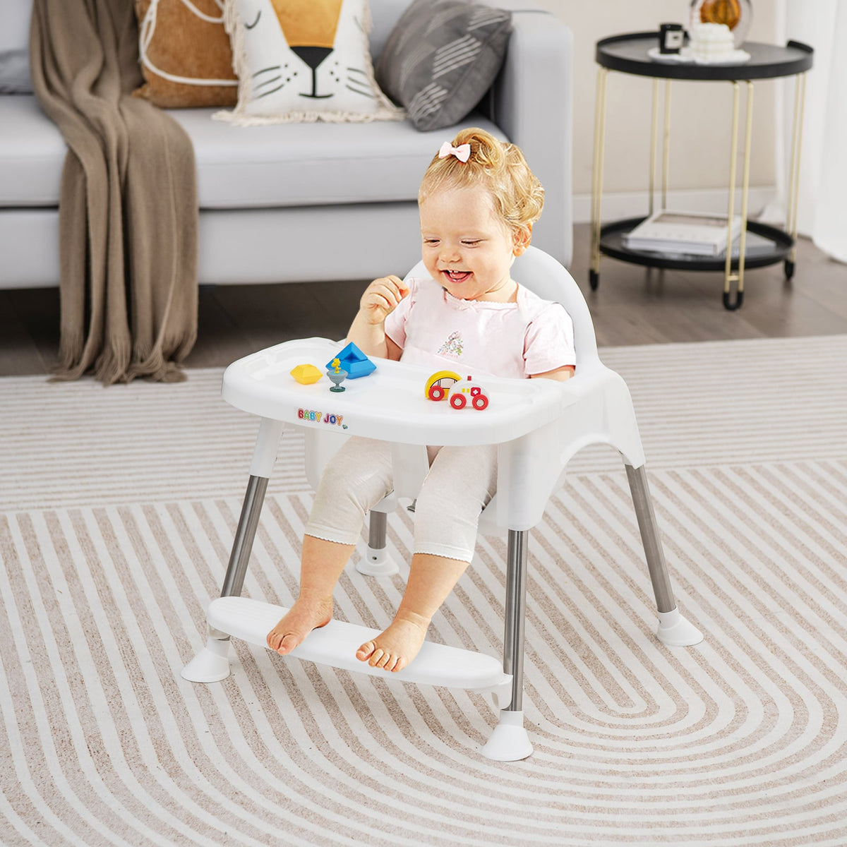 4-in-1 Convertible Baby High Chair with Removable Double Tray-White-High Chairs-DECOROLALA