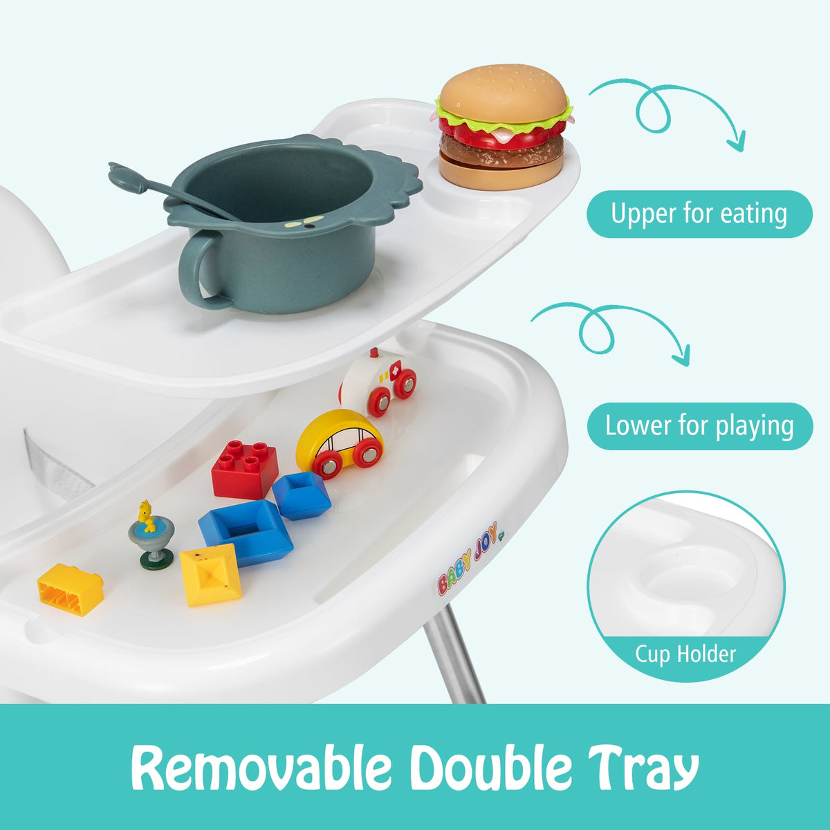 4-in-1 Convertible Baby High Chair with Removable Double Tray-White-High Chairs-DECOROLALA