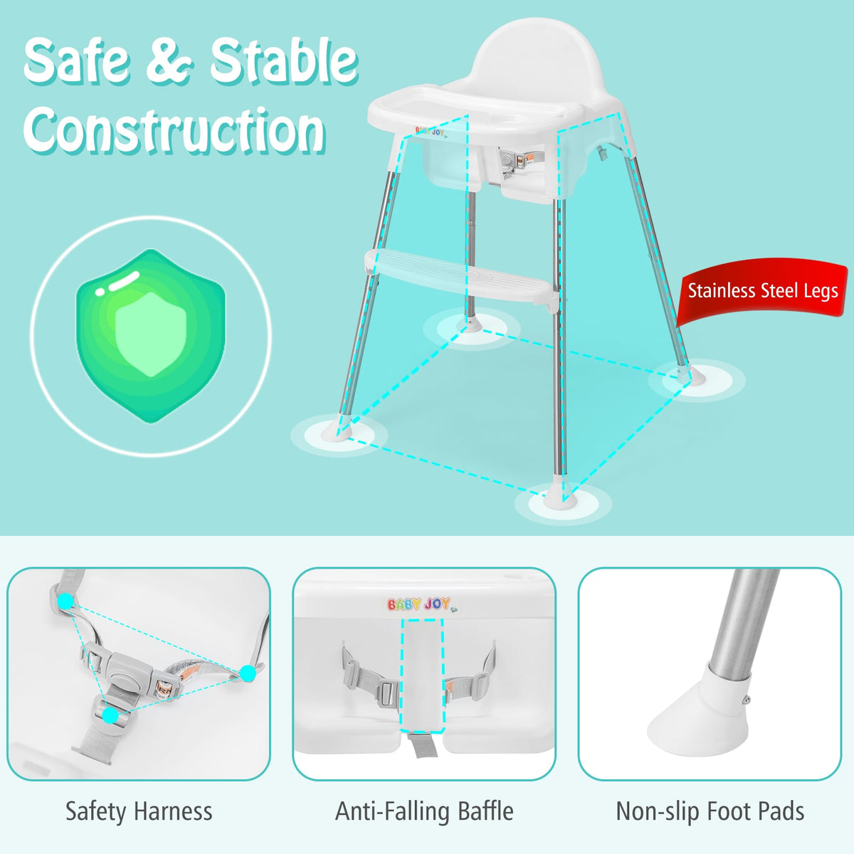 4-in-1 Convertible Baby High Chair with Removable Double Tray-White-High Chairs-DECOROLALA
