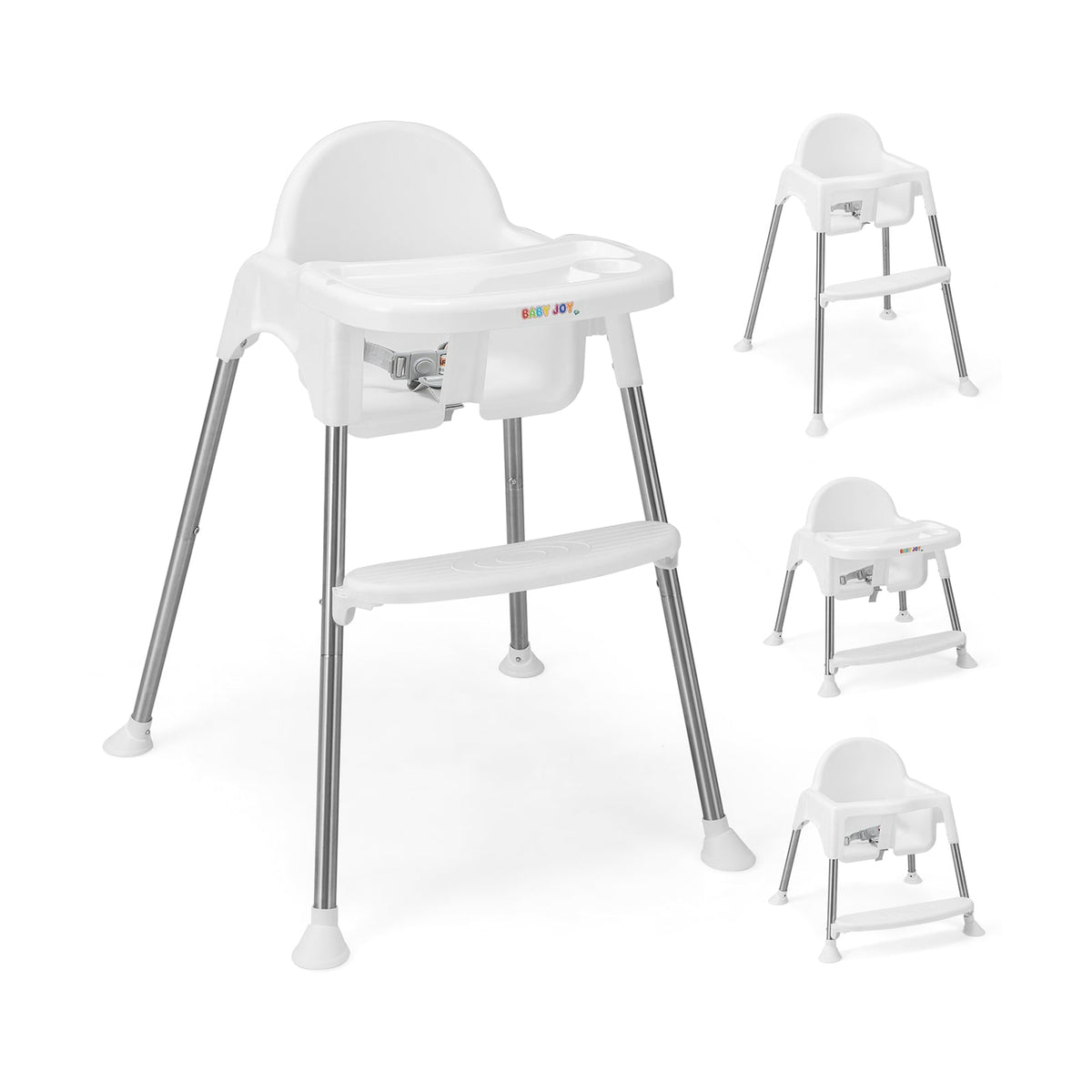 4-in-1 Convertible Baby High Chair with Removable Double Tray-White-High Chairs-DECOROLALA