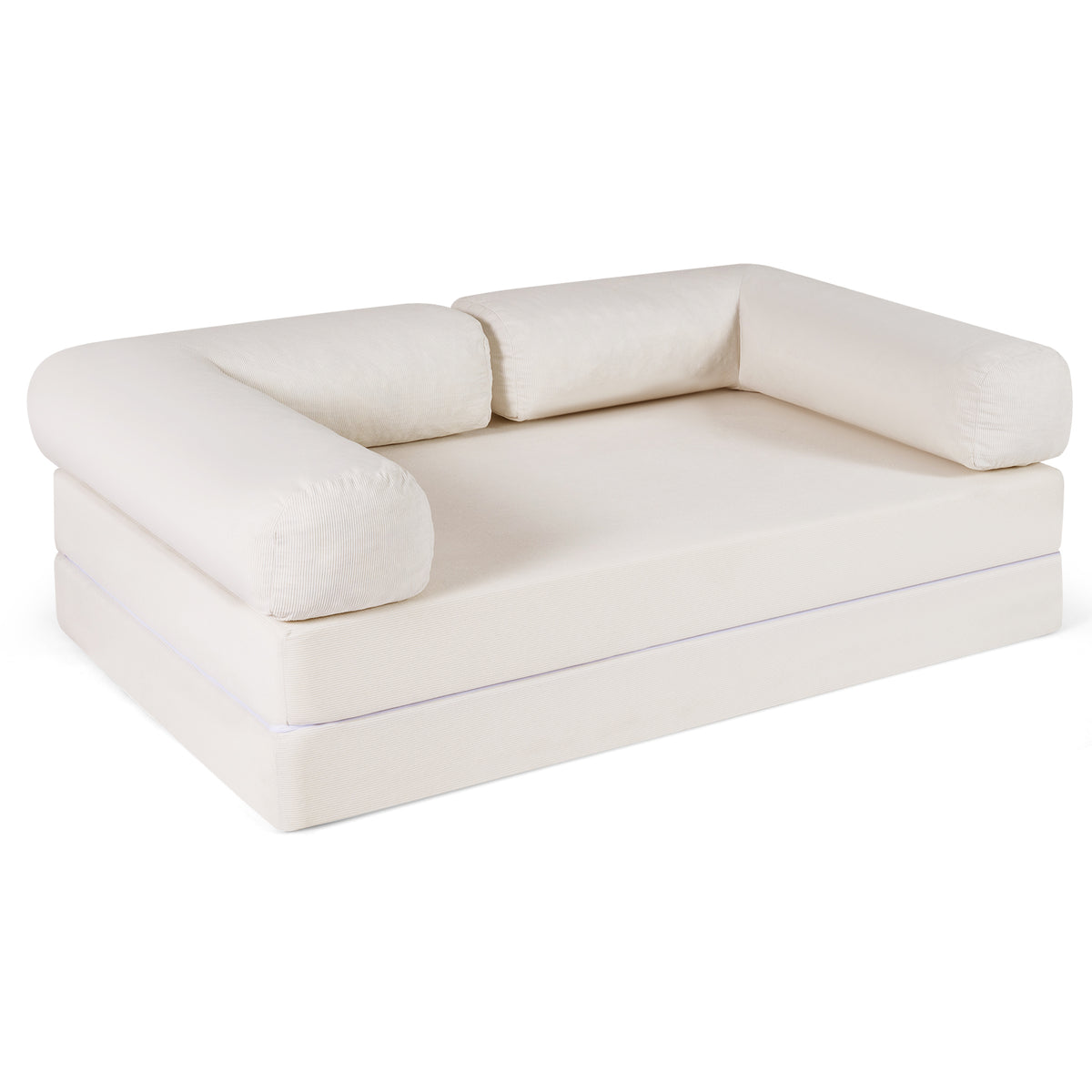 4-in-1 Convertible Folding Sofa Bed - Beige Corduroy Futon-Sofas & Loveseats-DECOROLALA