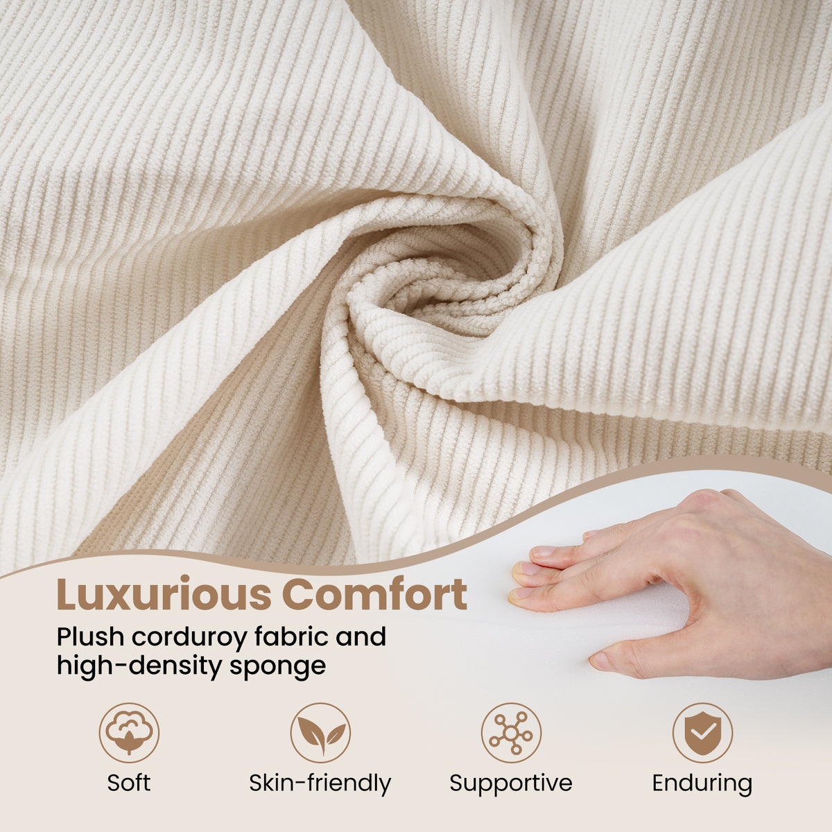 4-in-1 Convertible Folding Sofa Bed - Beige Corduroy Futon-Sofas & Loveseats-DECOROLALA