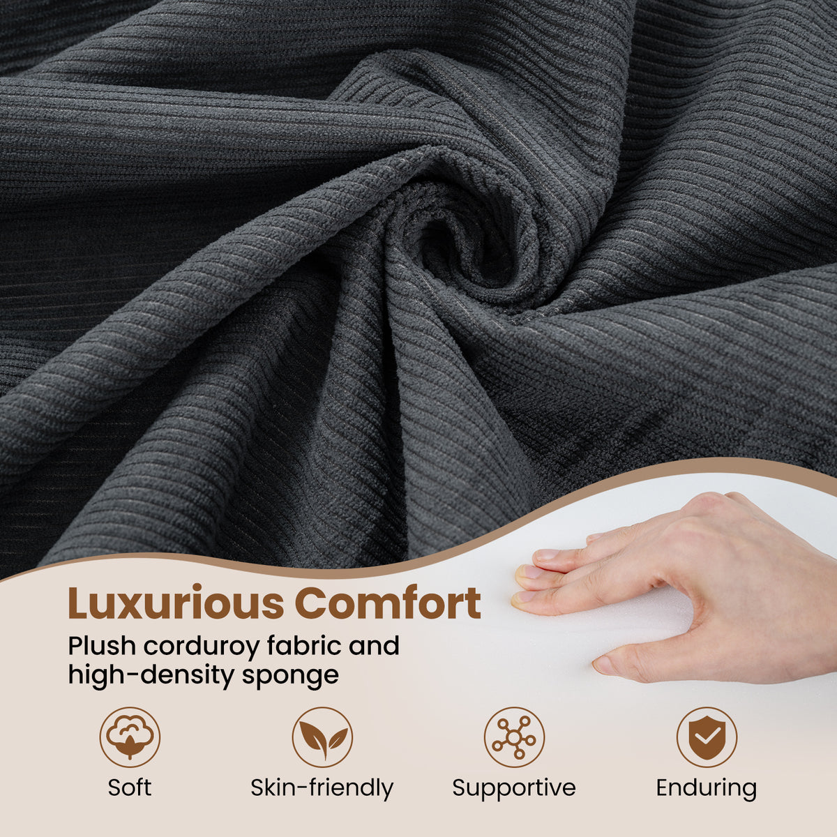 4-in-1 Convertible Folding Sofa Bed - Gray Corduroy Floor Lounger-Sofas & Loveseats-DECOROLALA