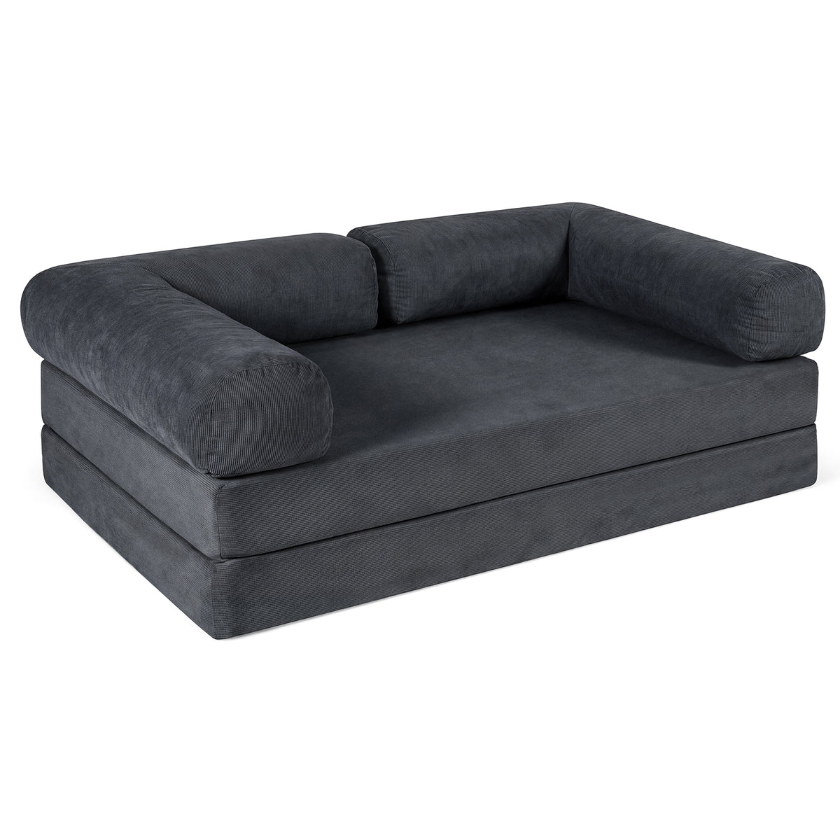 4-in-1 Convertible Folding Sofa Bed - Gray Corduroy Floor Lounger-Sofas & Loveseats-DECOROLALA