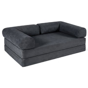 4-in-1 Convertible Folding Sofa Bed - Gray Corduroy Floor Lounger-Sofas & Loveseats-DECOROLALA