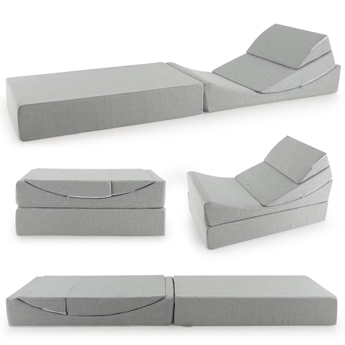 4-in-1 Convertible Folding Sofa Bed with High-Density Foam-Gray-Bedding-DECOROLALA